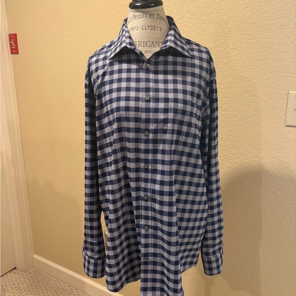 Jos. A. Bank Navy and White Plaid Shirt